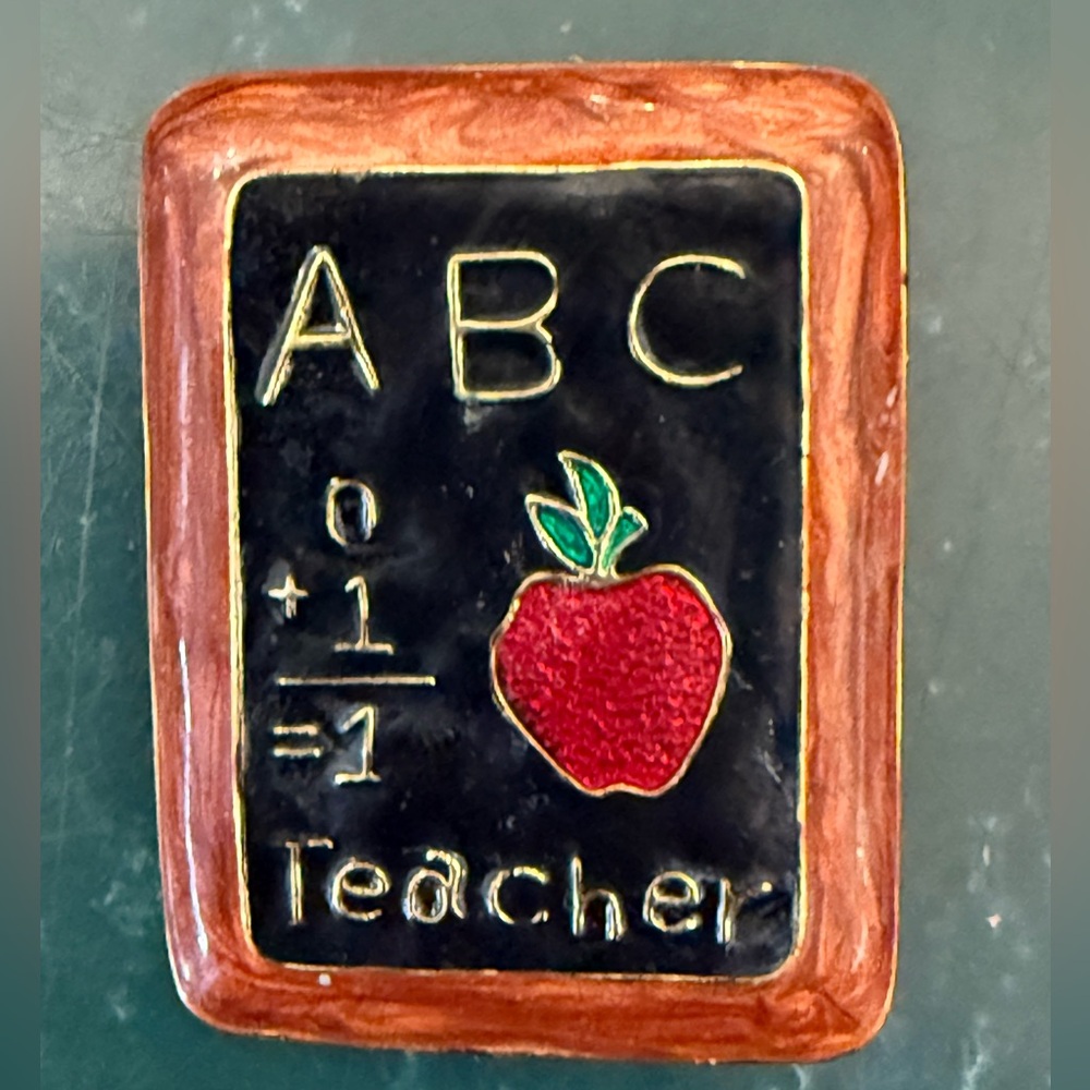 Vintage Gold Tone Teacher Brooch Pin Enamel ABC Math 1.77" Gift